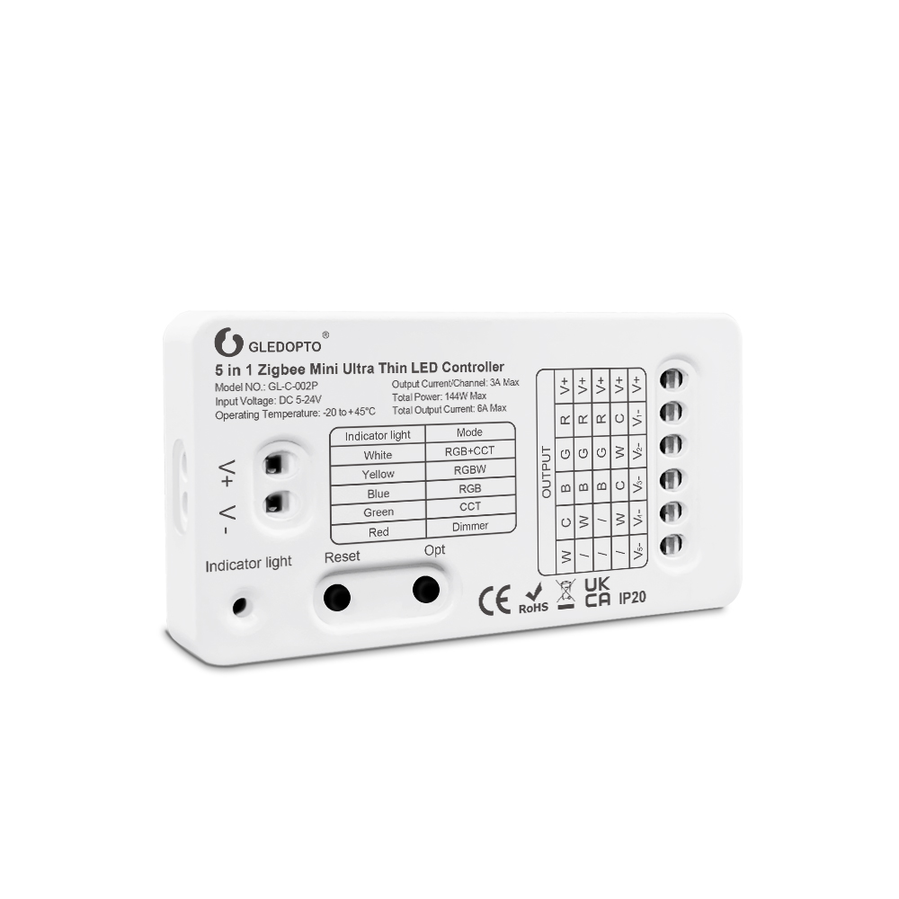 DC5-24V Zigbee3.0 5 In 1 Mini Ultra Thin LED Controller Compatible with Amazon Alexa Voice Control, Smartphone APP Control, RF Remote Control